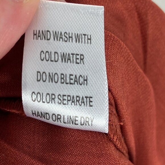 NWT Emory Park Burnt Rust Ruffle Strapless Jumpsuit Satin Red Brown Size Medium - Picture 10 of 13